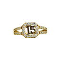 ANILLO DE XV CON LATERALES DE ZIRCONIAS DE ORO DE 14K