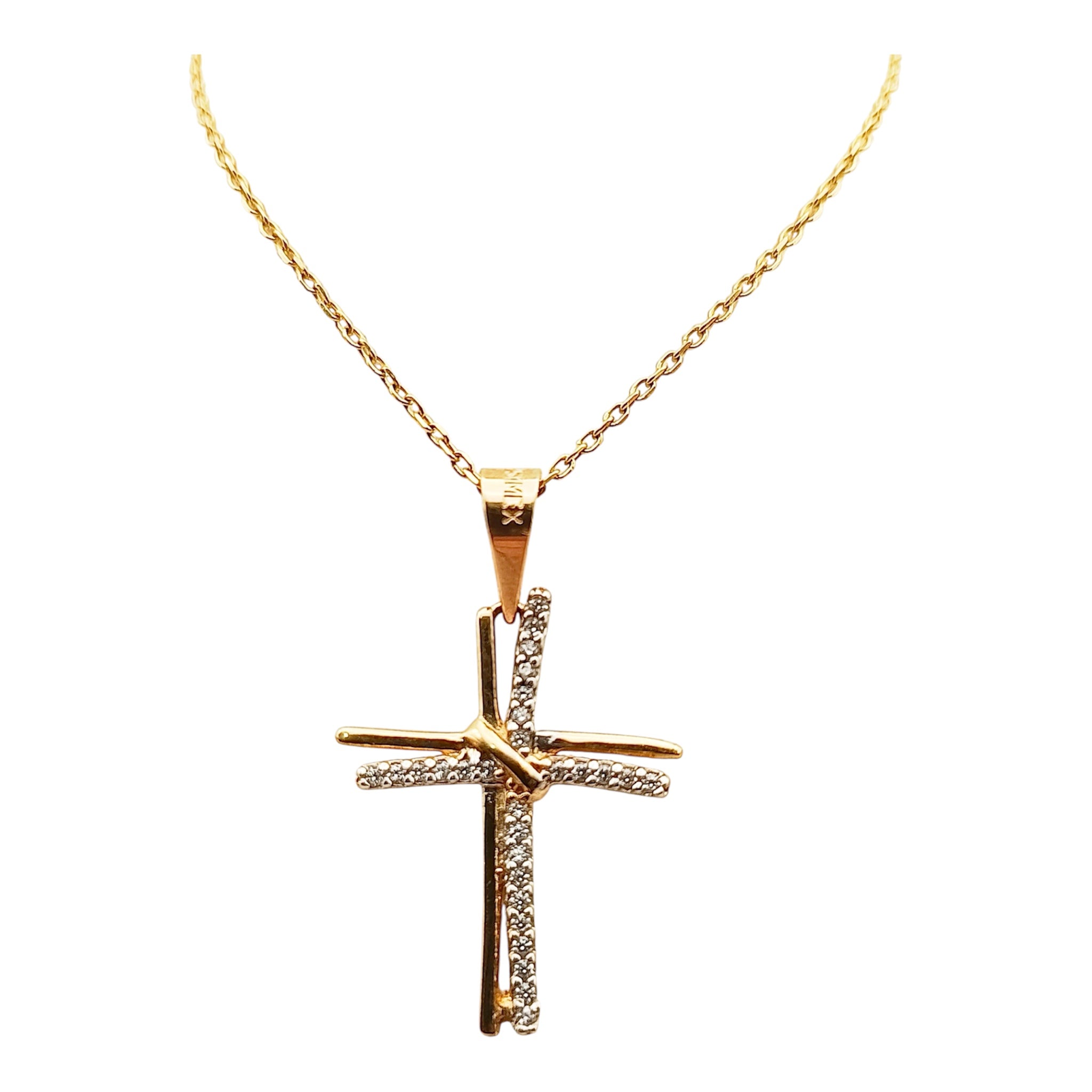 DIJE DE CRUCIFIJO DOBLE CON ZIRCONIAS DE 10K
