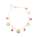 PULSERA OJO TURCO ROJO Y CORONAS oro amarillo 10k