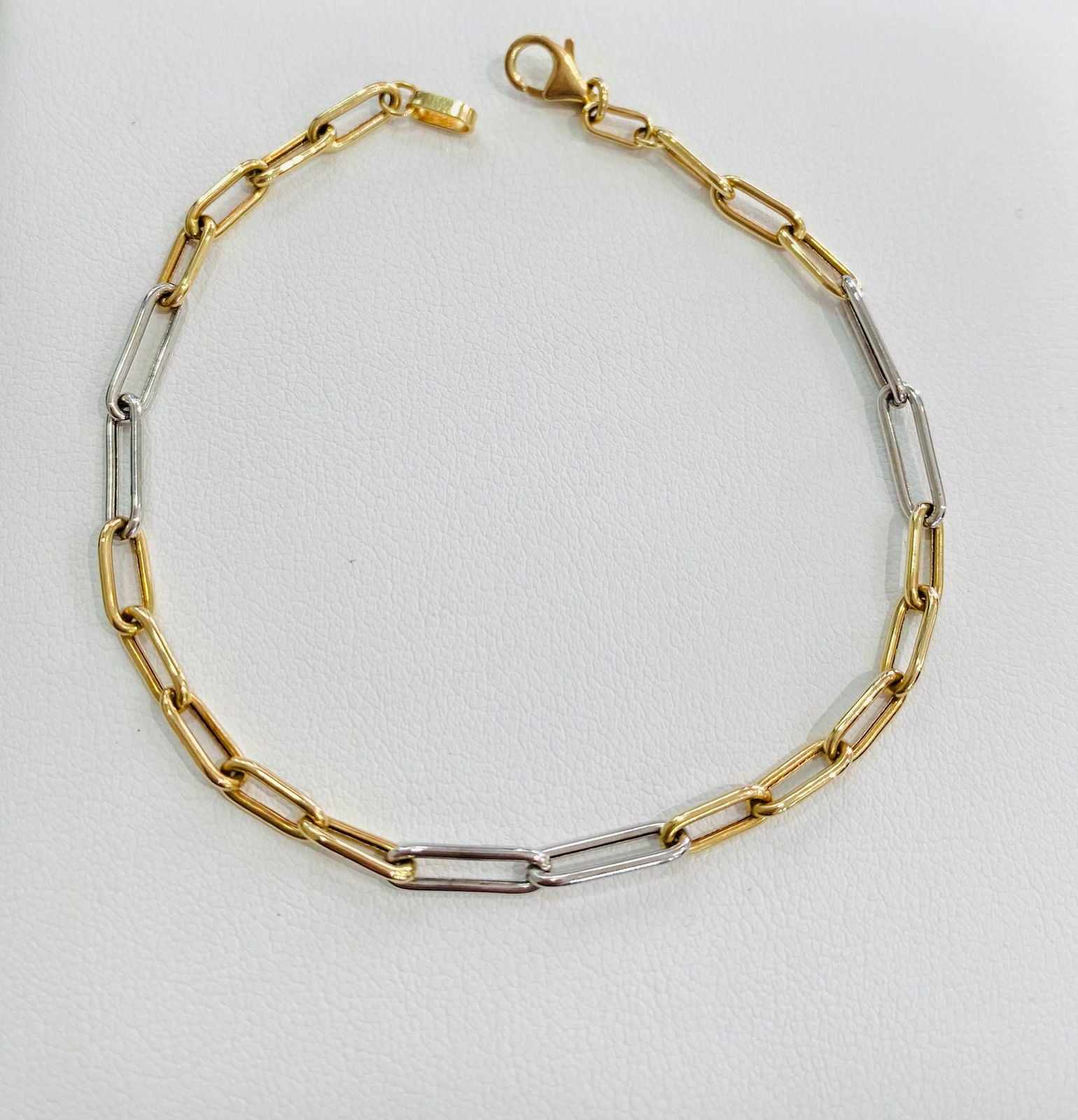 Pulsera tipo clip oro amarillo y blanco de 14k