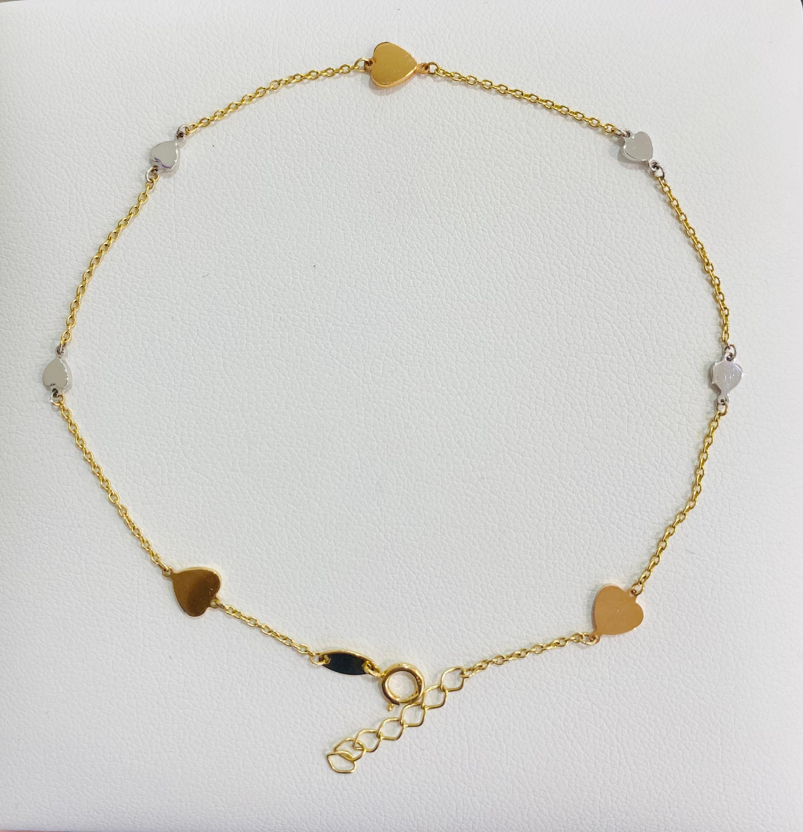 Pulsera corazones oro blanco, oro rosa y oro amarillo 14k