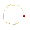 PULSERA CON OJO TURCO ROJO  Y CRUZ